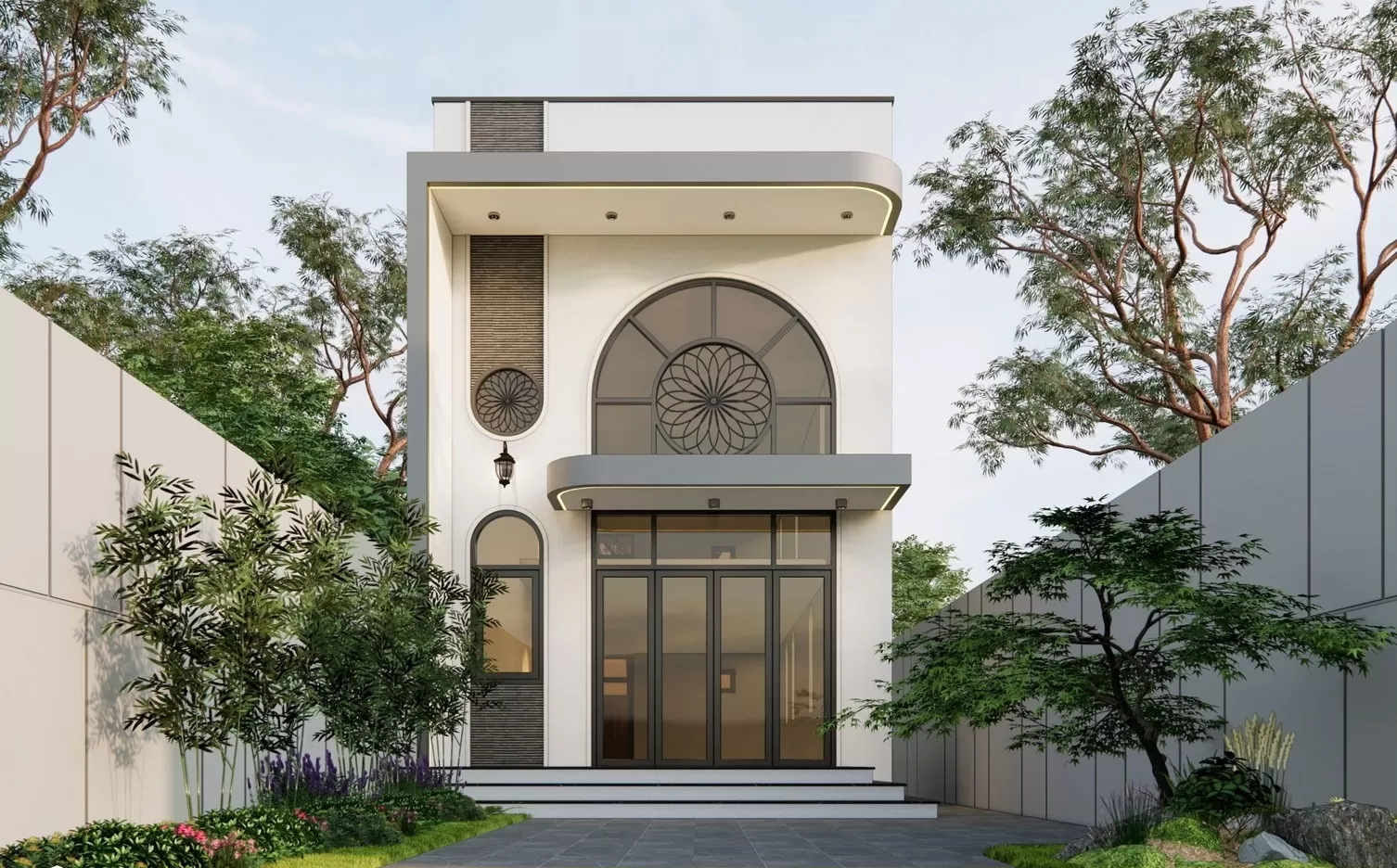 Nhà ống lệch tầng 4x15m mái bằng trẻ trung