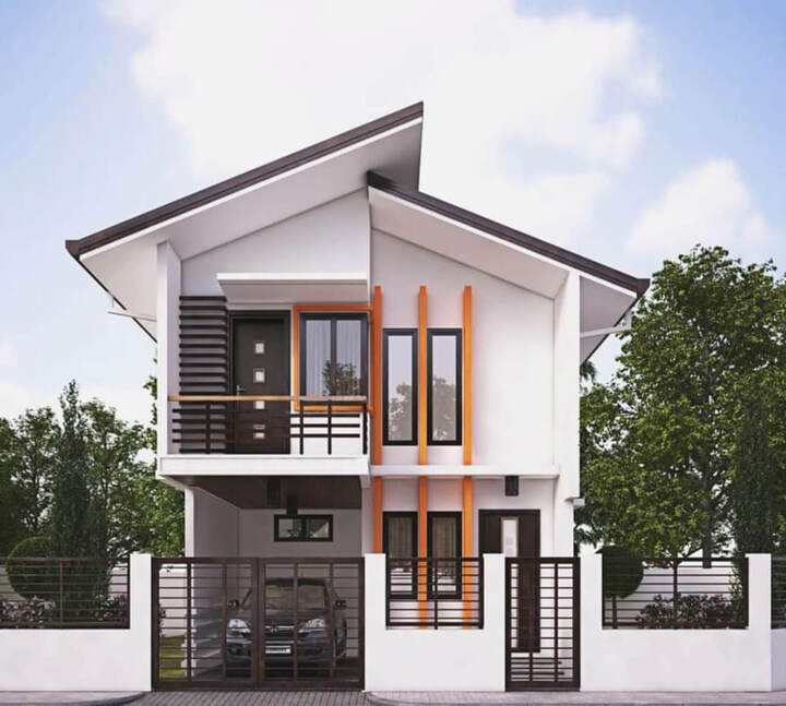 Mẫu nhà mái thái lệch 2 tầng