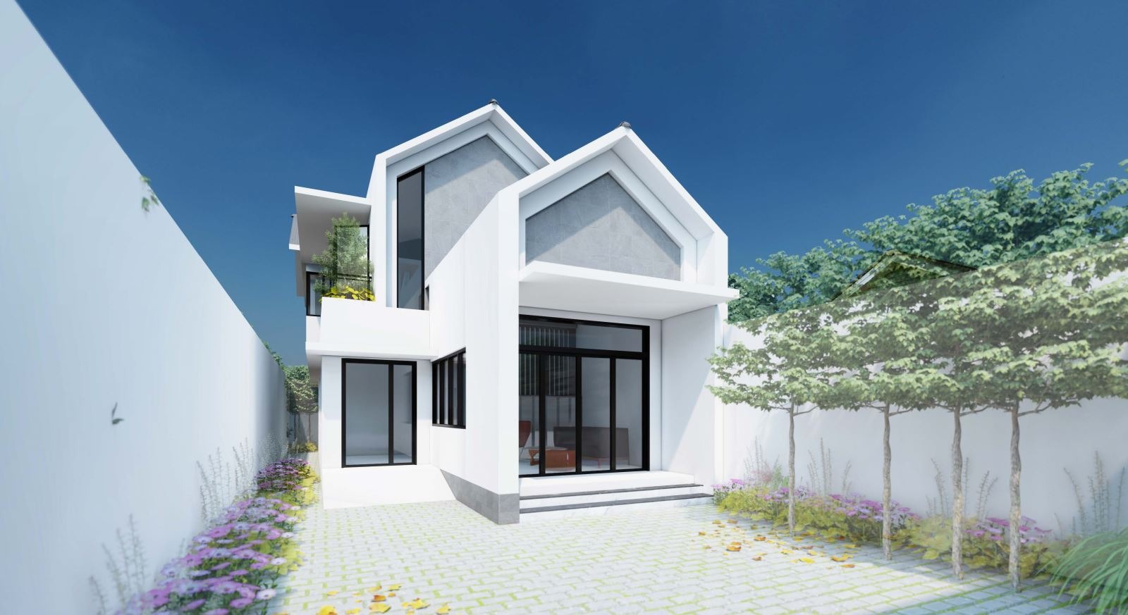 Nhà Mái Thái Lệch Có Khoảng Sân Trước