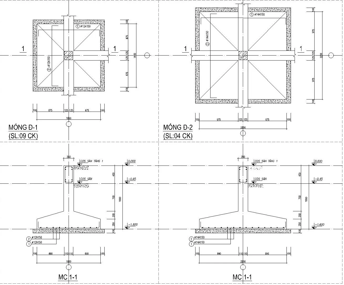 Bản vẽ móng đơn nhà cấp 4 đầy đủ