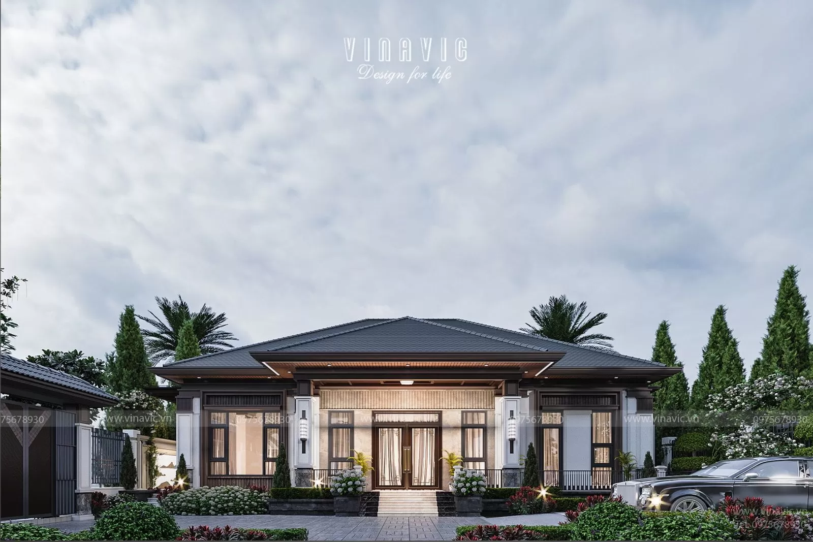 Nhà cấp 4 8x10m 3 phòng ngủ phong cách Nhật Bản