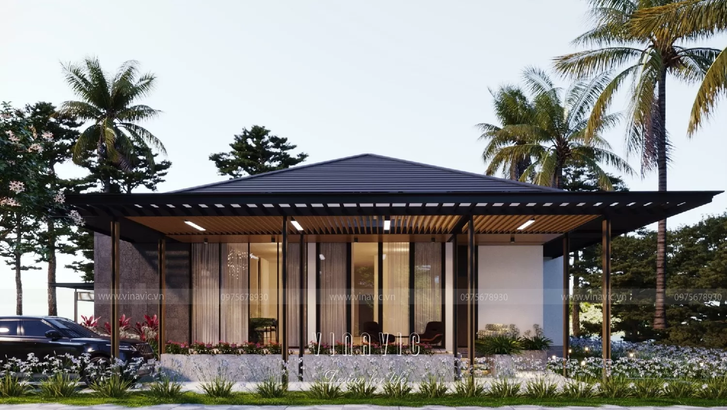 Mẫu nhà cấp 4 8x10m 3 phòng ngủ phong cách tối giản