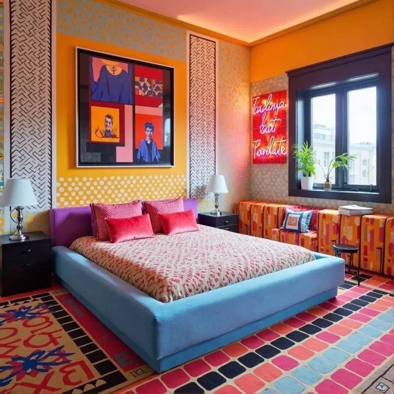 Phòng ngủ đẹp mang phong cách Pop Art với điểm nhấn vách tường ấn tượng