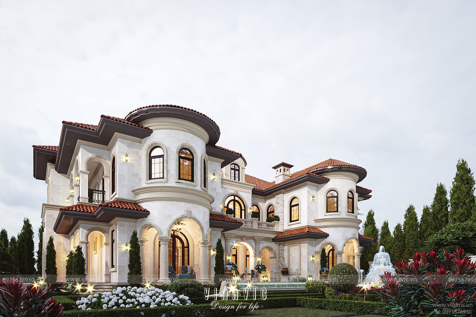 Thiết kế biệt thự địa trung hải 2 tầng 1 trệt 360m2 (20x18m) BT2393