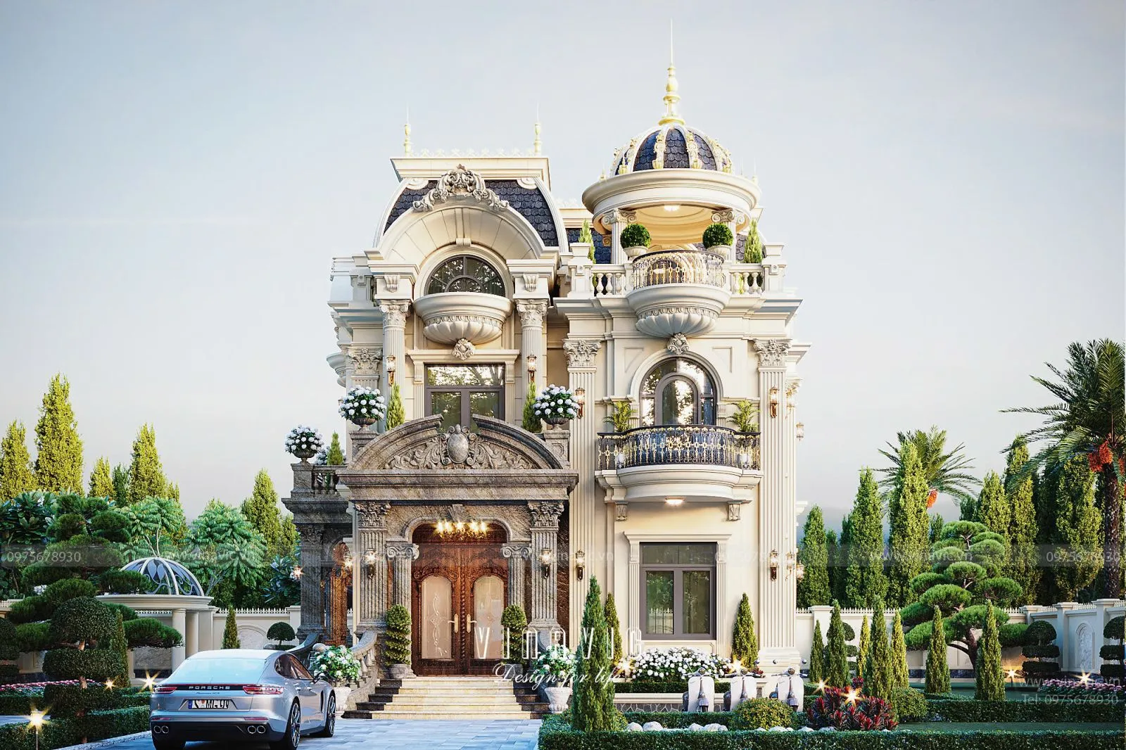 Thiết kế nhà 2 tầng có phòng thờ tầng 2​ tân cổ điển