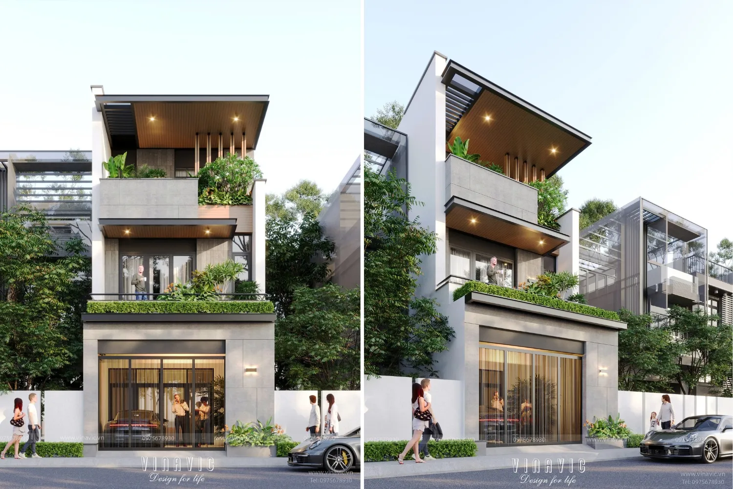 Mẫu nhà 3 tầng mặt tiền 5mx 9.6m hiện đại 