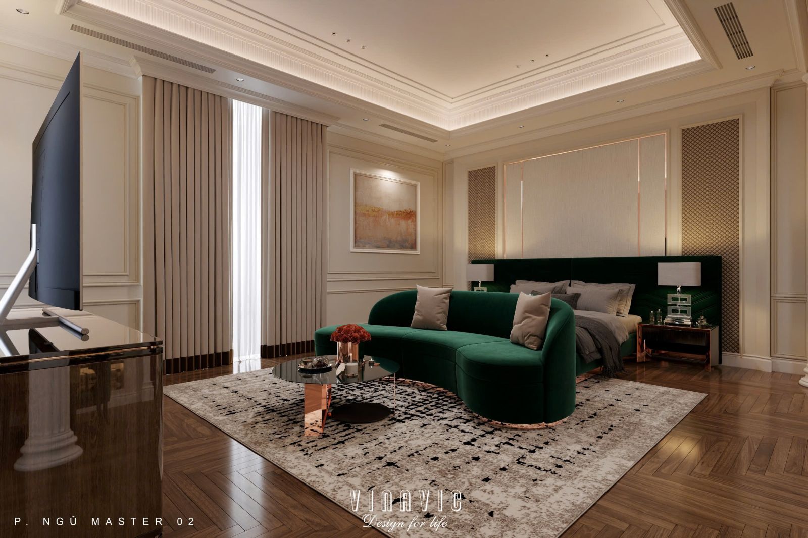 Thiết kế nội thất phòng ngủ tân cổ điển nhẹ nhàng (Neo-classical) NT2335