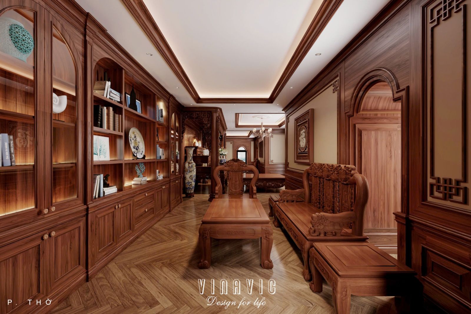 Mẫu thiết kế nội thất phòng thờ tân cổ điển gỗ cao cấp NT2336