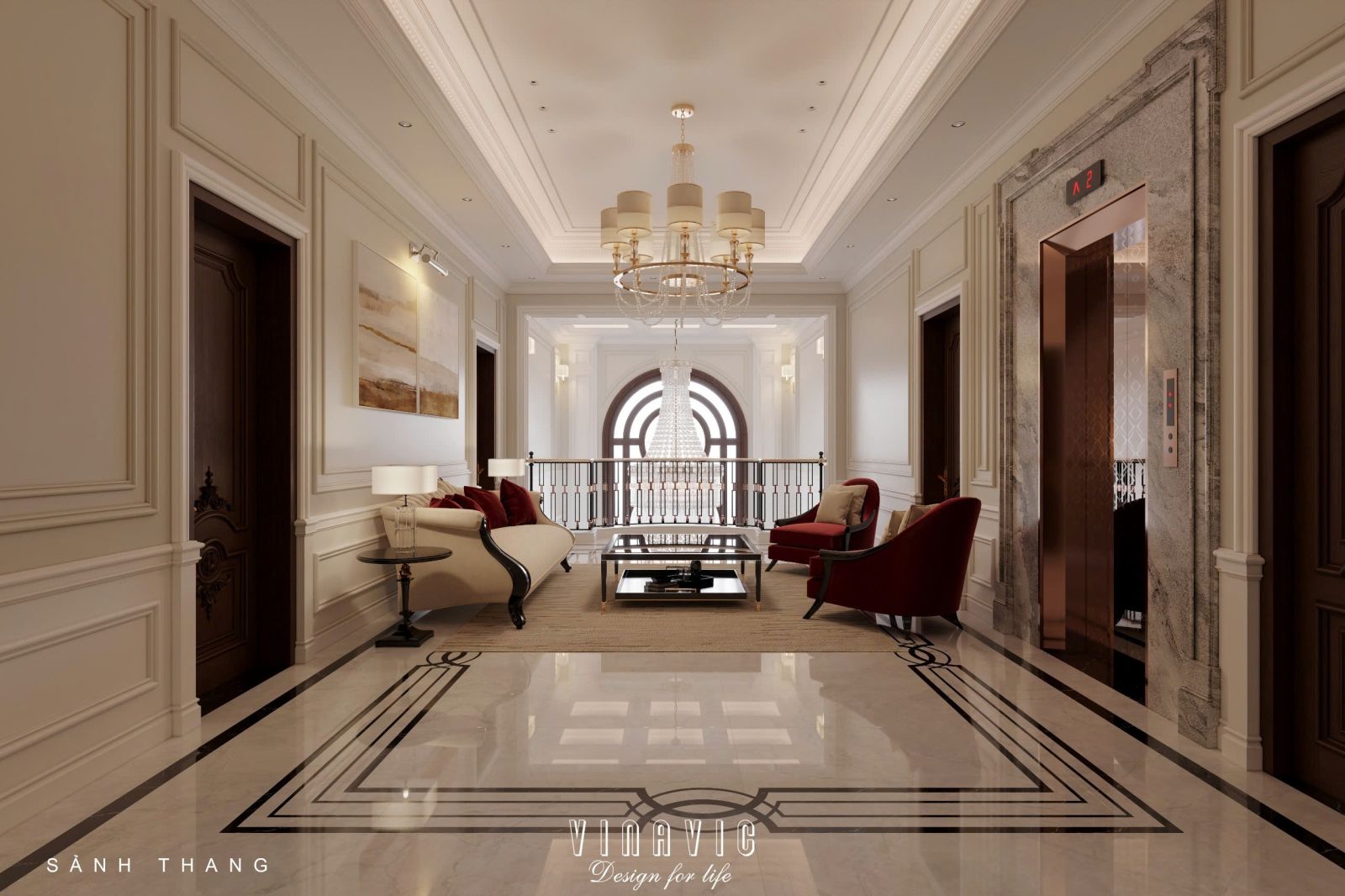 Thiết kế nội thất phòng khách tân cổ điển liên thông bếp sang trọng NT2337
