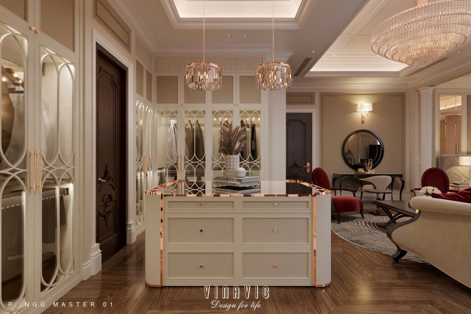 Thiết kế nội thất phòng ngủ đẹp phong cách tân cổ điển tinh tế NT2338