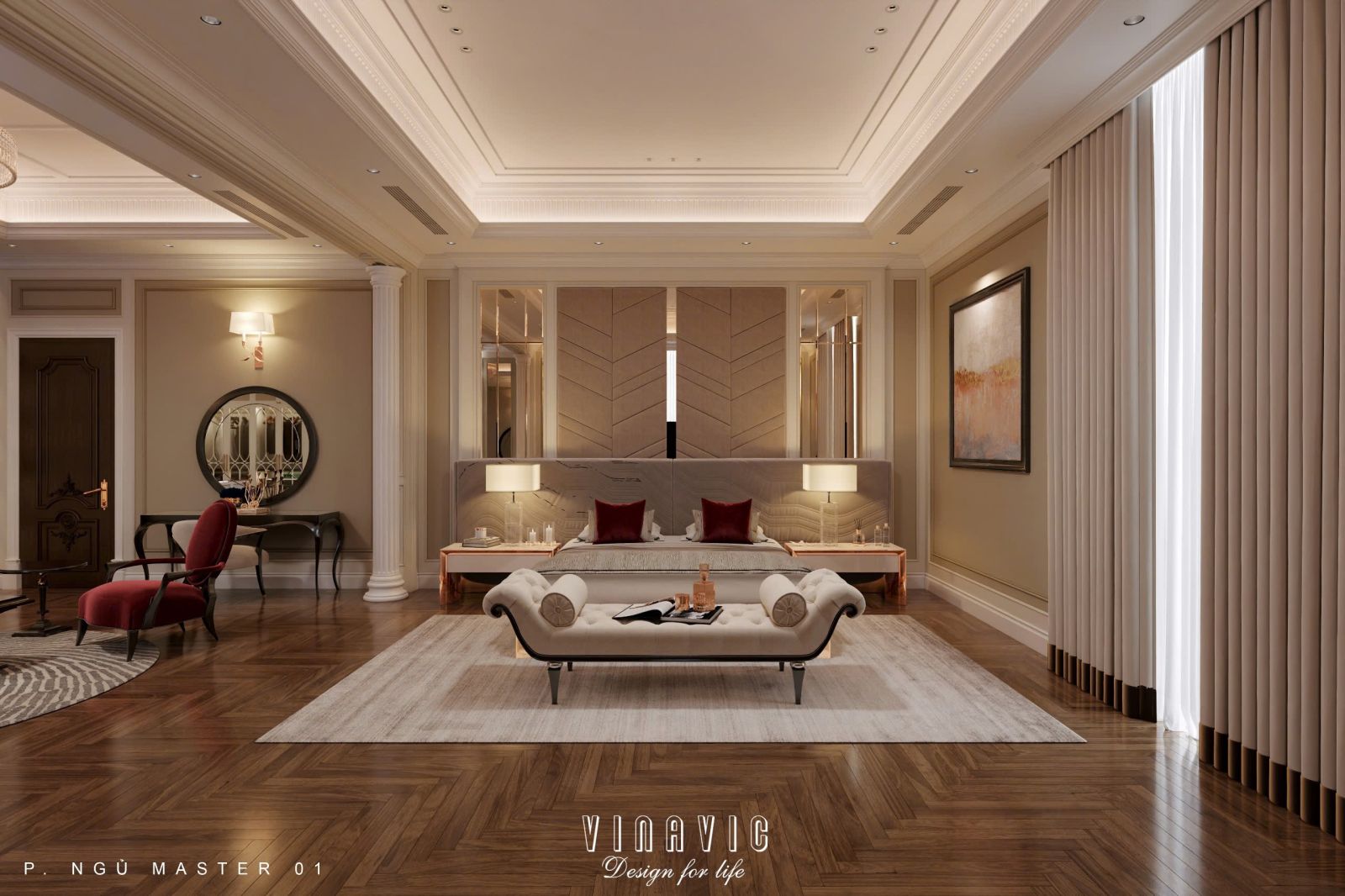 Thiết kế nội thất phòng ngủ đẹp phong cách tân cổ điển tinh tế NT2338