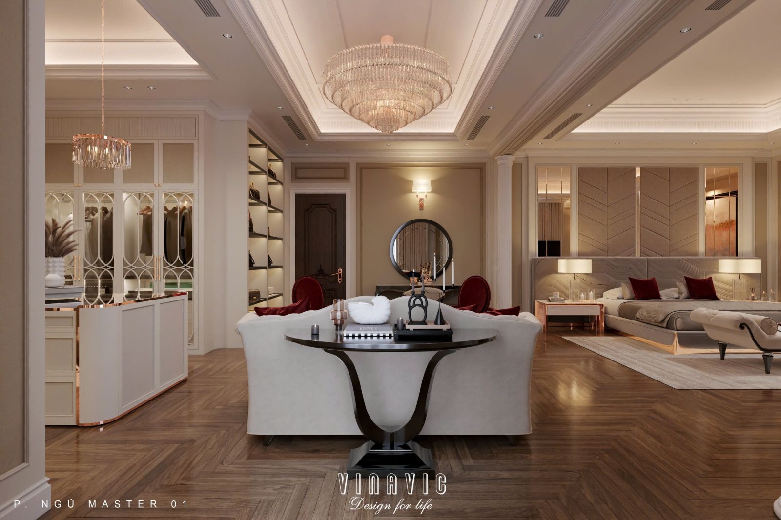 Thiết kế nội thất phòng ngủ đẹp phong cách tân cổ điển tinh tế NT2338