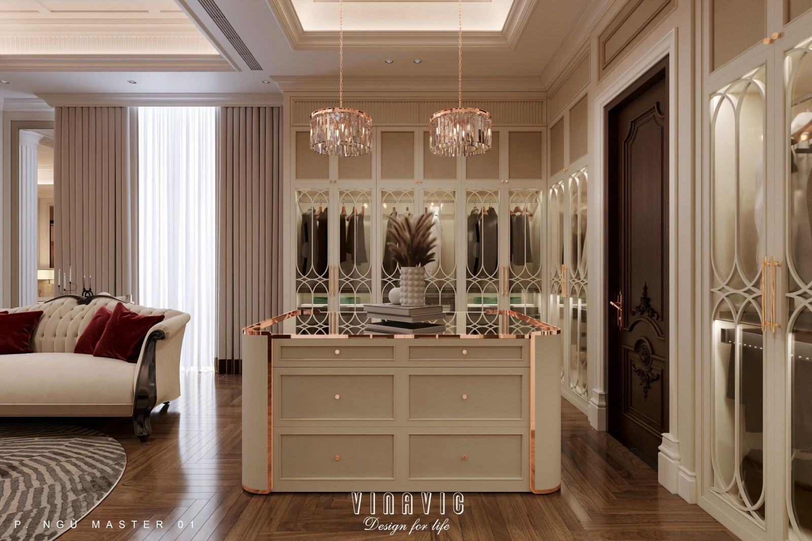 Thiết kế nội thất phòng ngủ đẹp phong cách tân cổ điển tinh tế NT2338