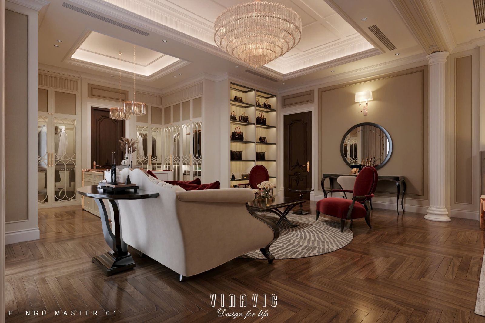 Thiết kế nội thất phòng ngủ đẹp phong cách tân cổ điển tinh tế NT2338