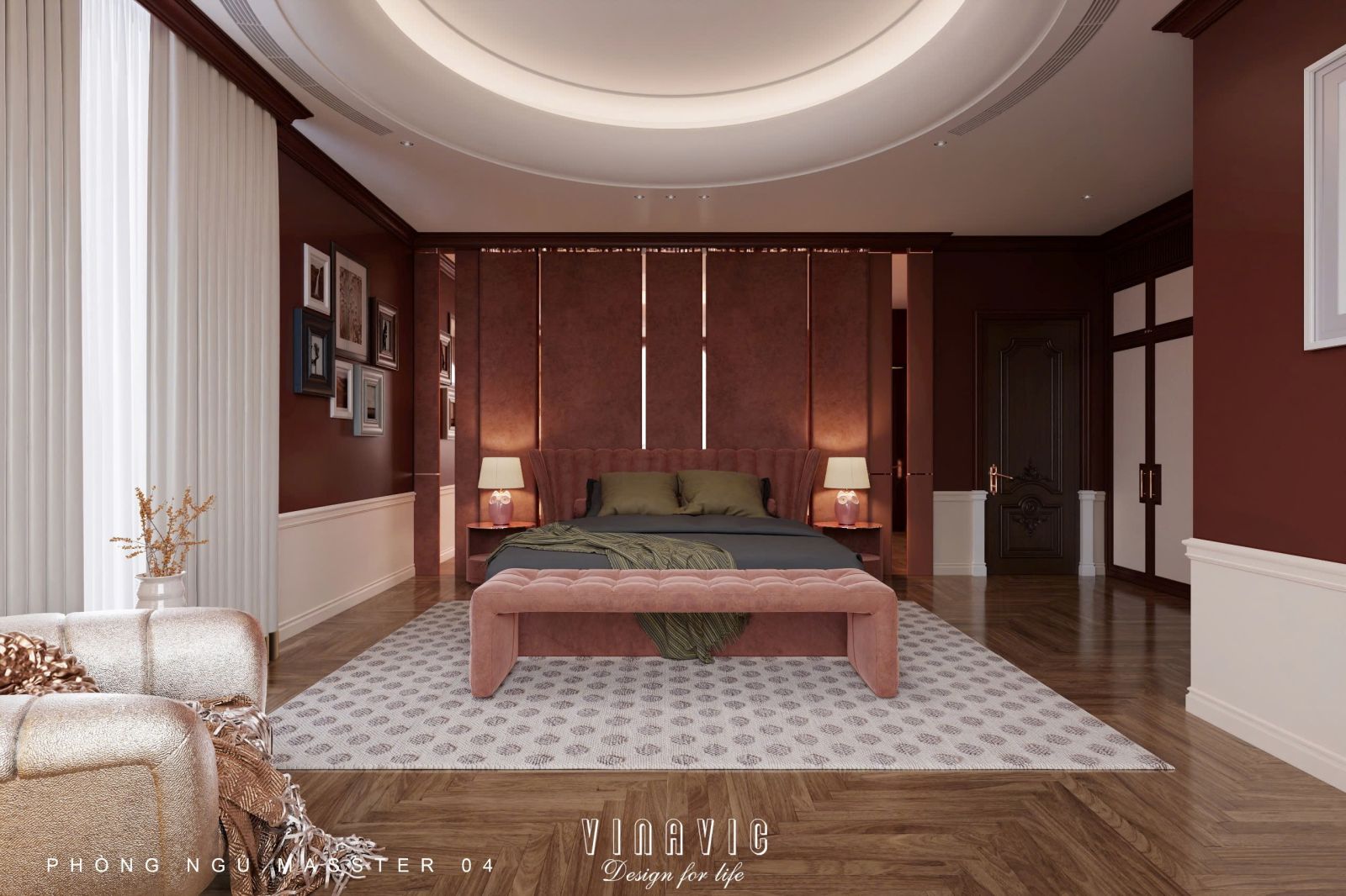 Nội thất phòng ngủ Master NT2339 với nét tân cổ điển tối giản chi tiết rườm rà.