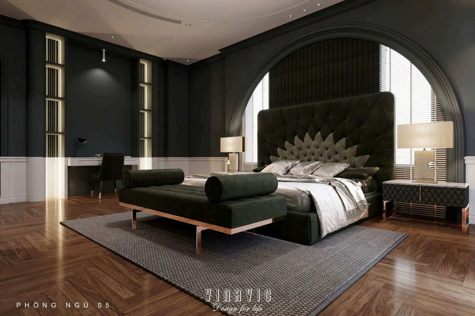 Rèm xếp lớp phòng ngủ biệt thự