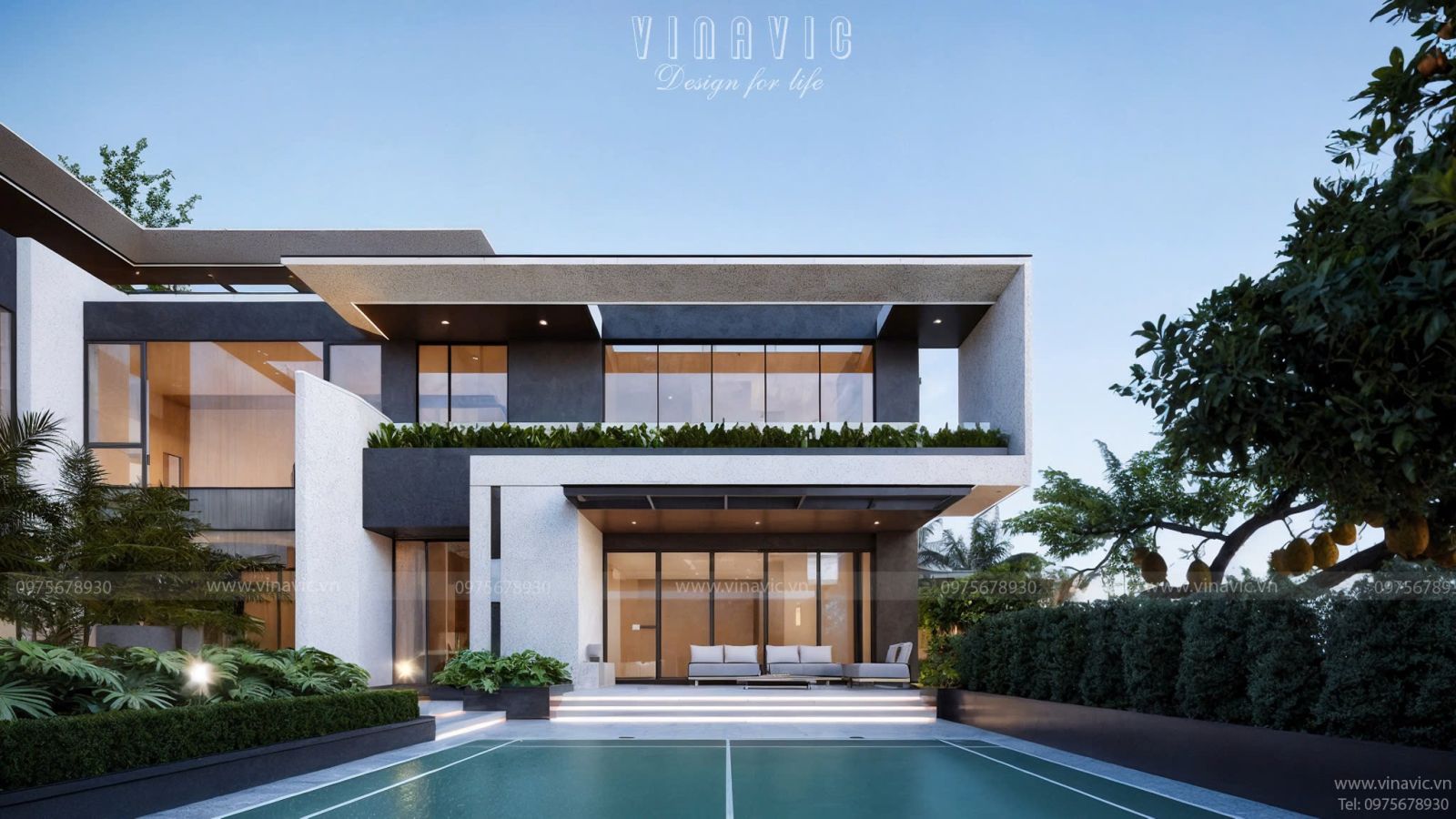 Thiết kế biệt thự hiện đại 3 tầng 1400m² Hien Modern Villa (29x48m) BT2402