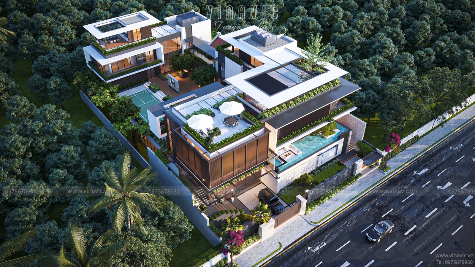 Thiết kế biệt thự hiện đại 3 tầng 1400m² Hien Modern Villa (29x48m) BT2402