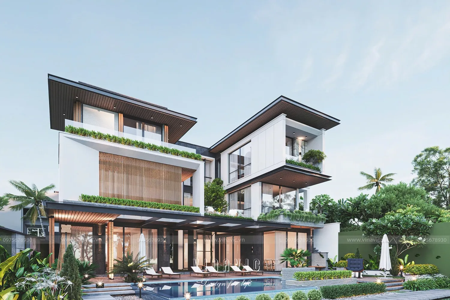 Mẫu nhà mái bằng nông thôn 3 tầng