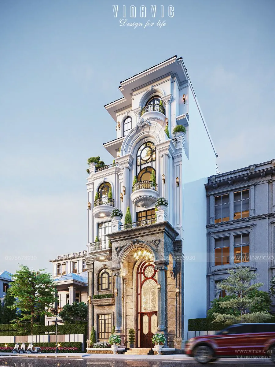 Kiểu nhà vừa thang máy vừa thang bộ tân cổ điển