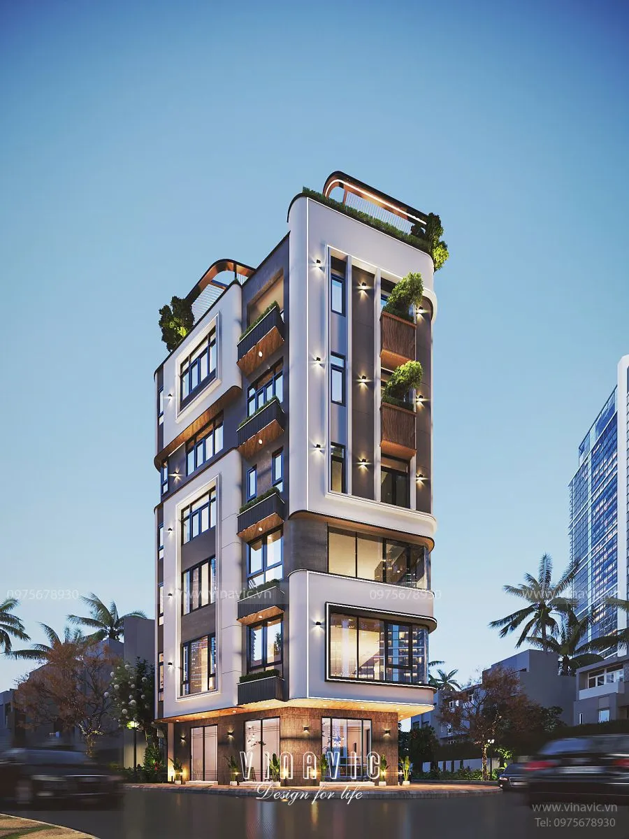 Thiết kế nhà phố 6 tầng thang máy hiện đại mặt tiền 7m x 10m NP2355