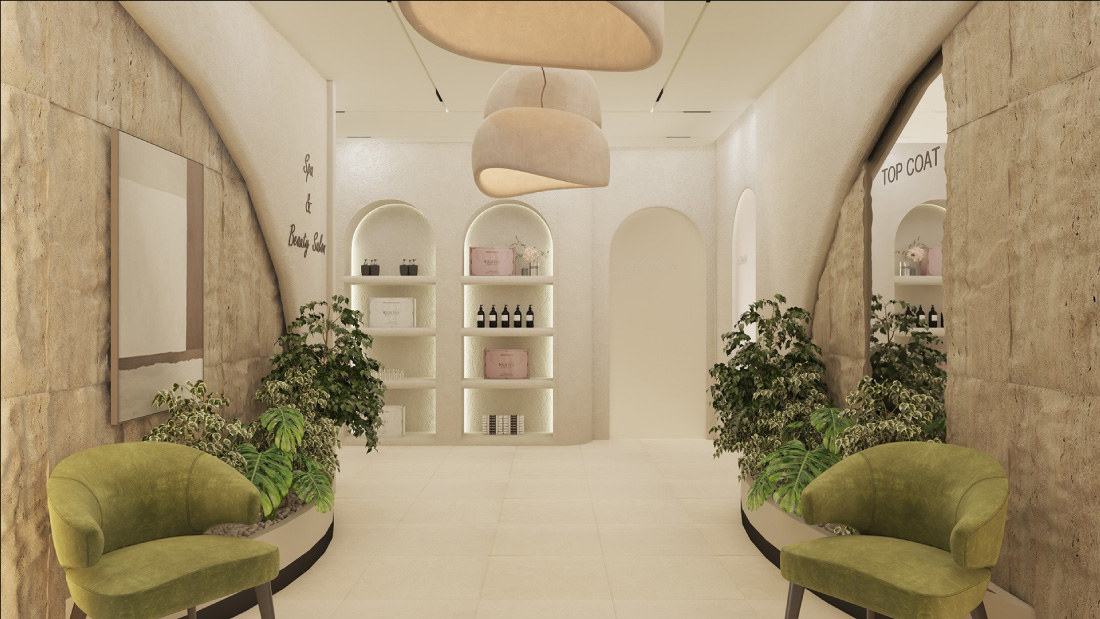 Mẫu spa kết hợp xanh tự nhiên và mùi hương thư giãn