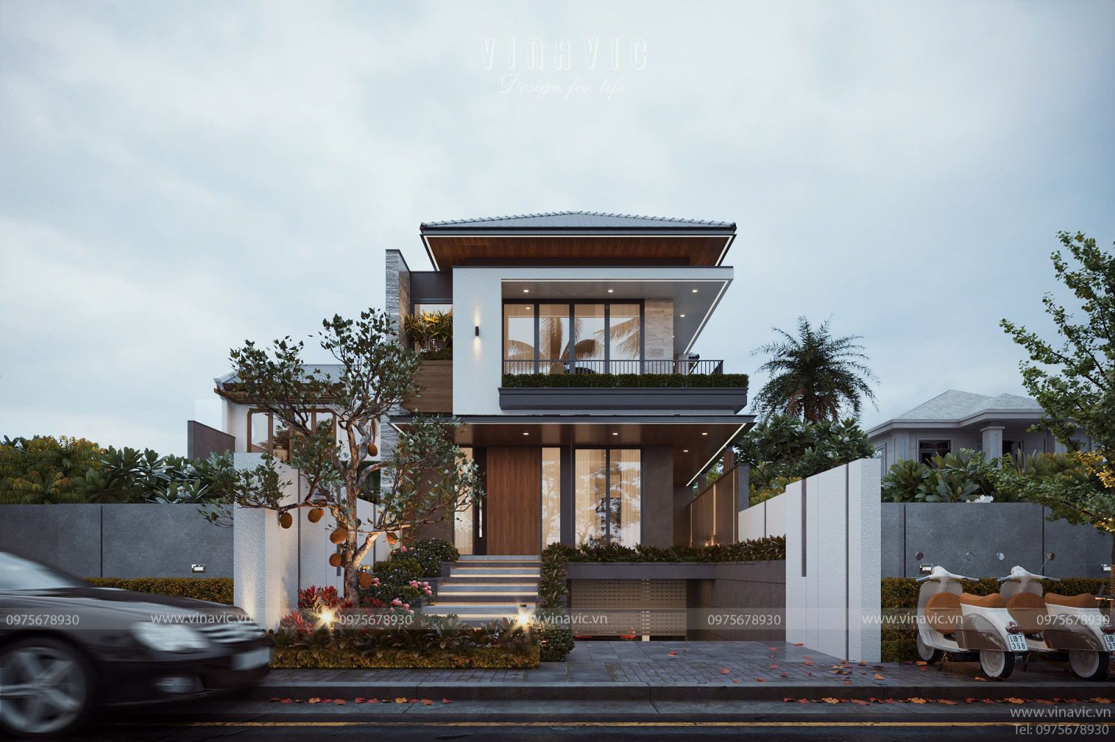 Vẻ đẹp kiến trúc của biệt thự chữ L 2 tầng 4 phòng ngủ hiện đại 10x15m BT2410