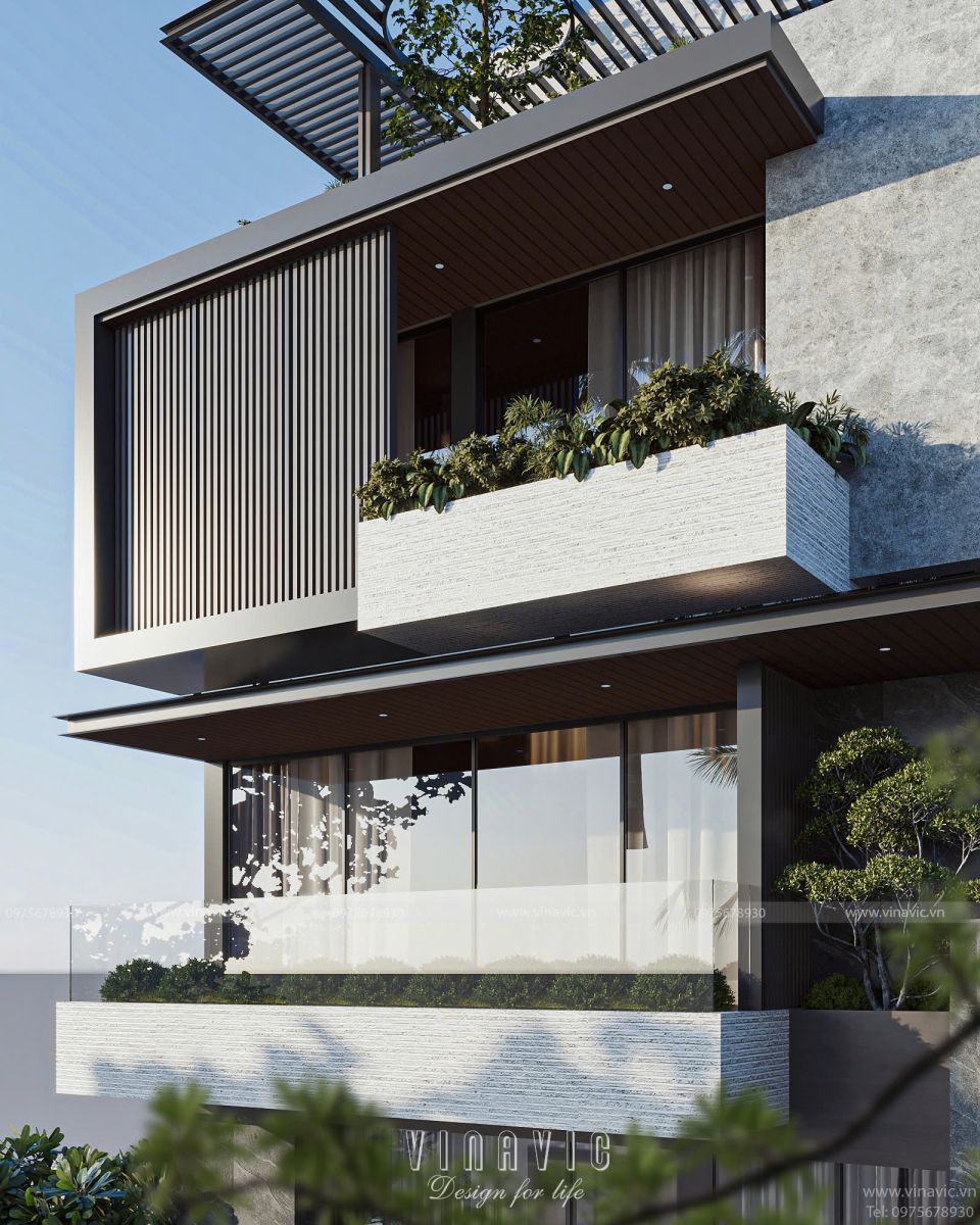 Mẫu thiết kế biệt thự BT2411 phong cách hiện đại đương đại quy mô 6 tầng