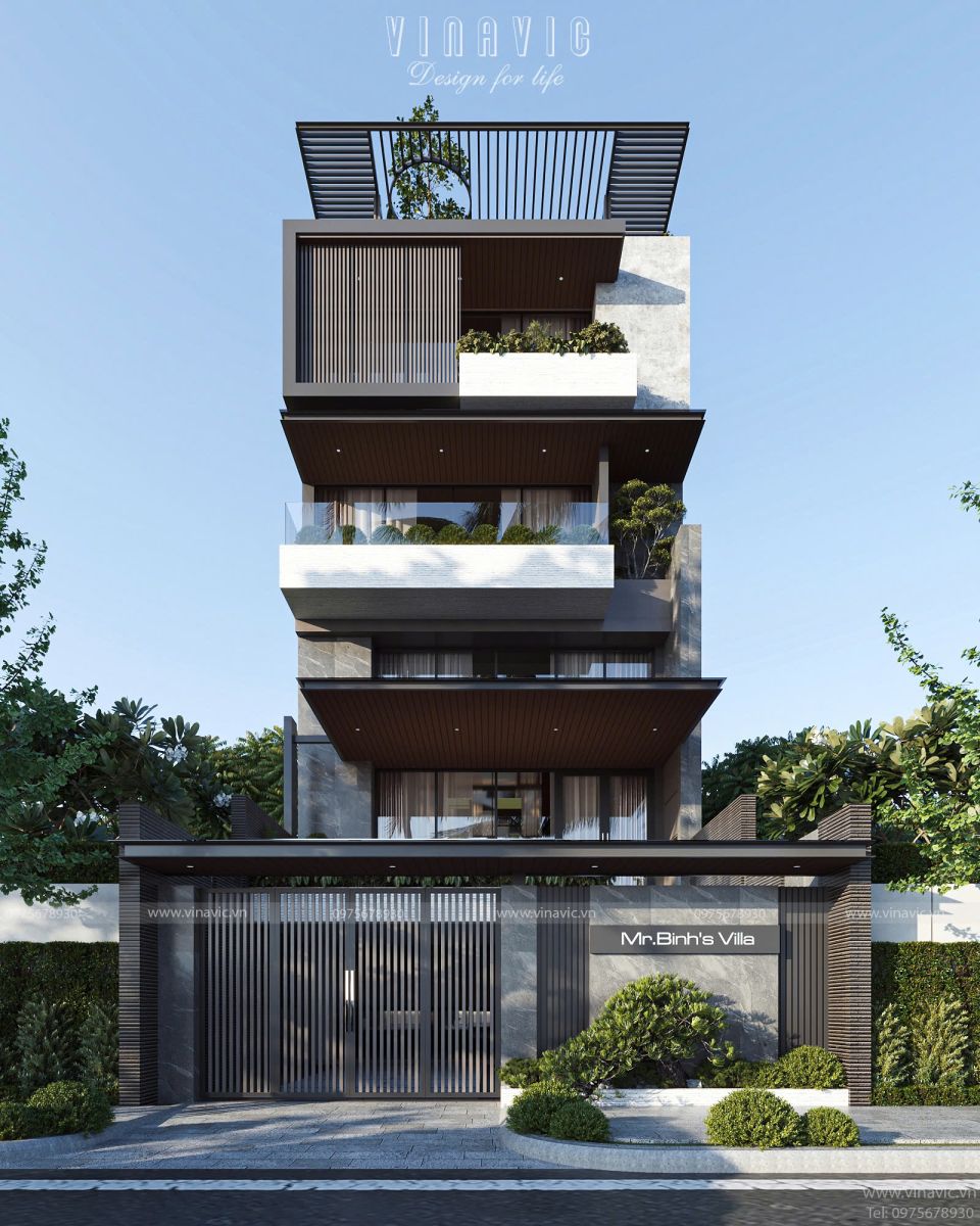 Thiết kế biệt thự 6 tầng 8x21m phong cách hiện đại đương đại sang trọng BT2411