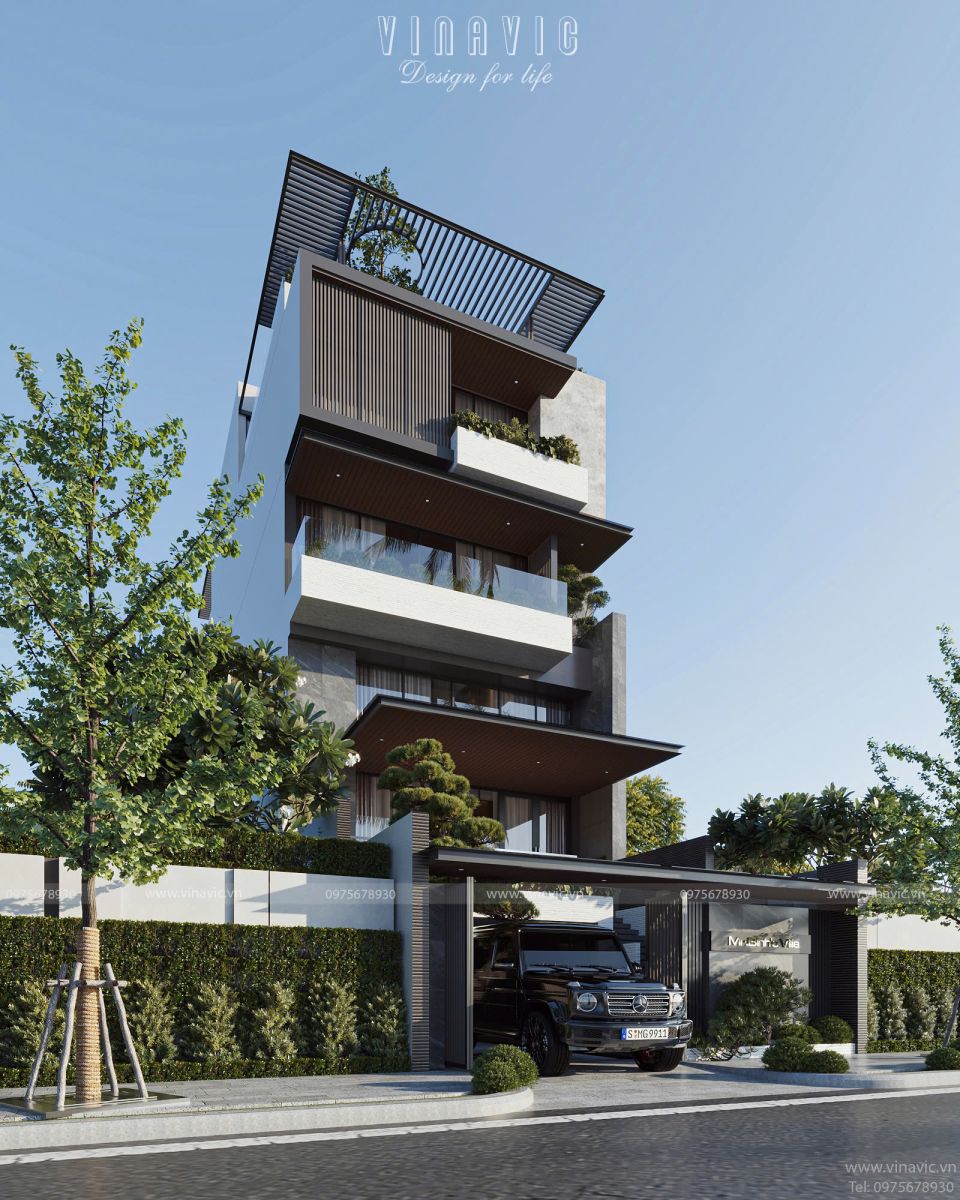 Kiến trúc biệt thự 6 tầng 168m2 phong cách hiện đại đương đại mã BT2411