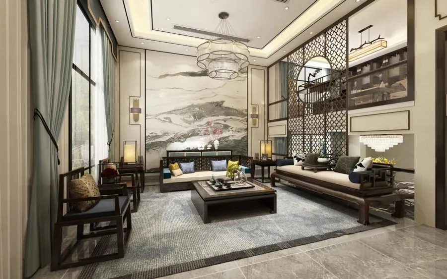 Thiết kế phào chỉ nhẹ nhàng trong biệt thự kiểu Trung Quốc hiện đại