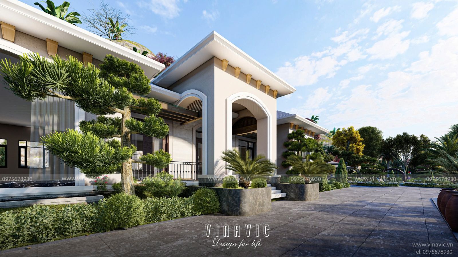 Sân vườn biệt thự đẹp cần kết hợp cây cao, trung bình và thảm cây thấp