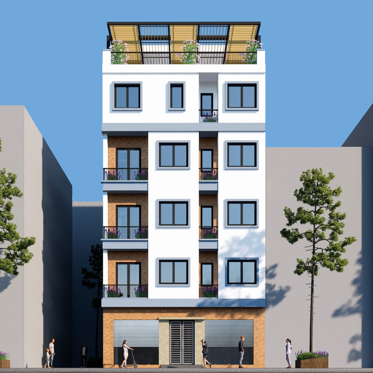 Thiết kế nhà nghỉ 6 tầng mặt tiền 20m