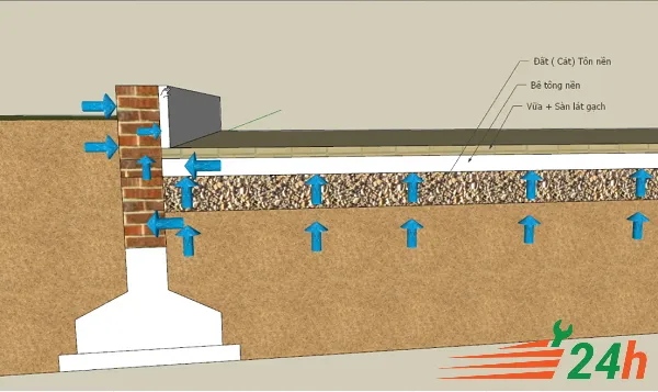 Thấm từ nền móng và tầng hầm