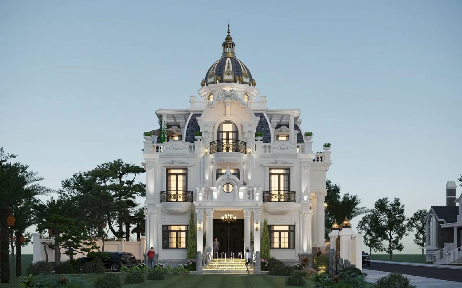 Nhà 3 tầng có thang máy phong cách tân cổ điển