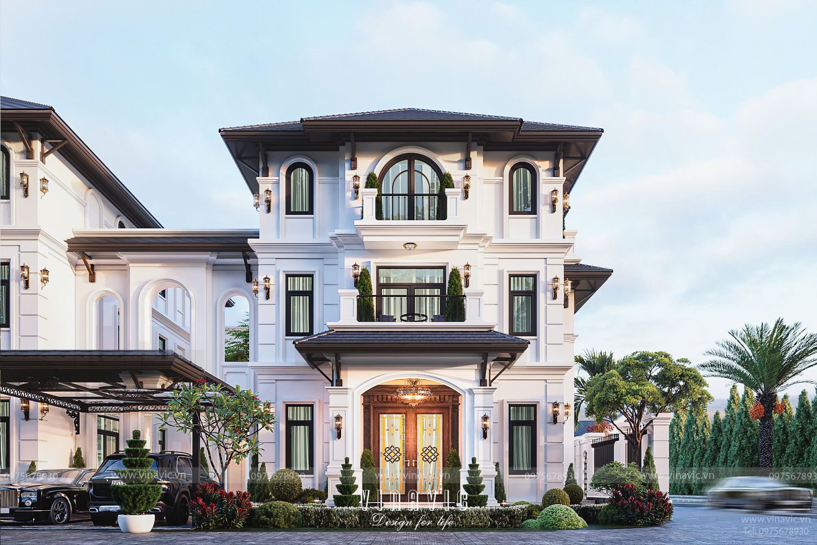 Thiết kế biệt thự song lập 3 tầng Địa Trung Hải BT2416 hài hòa kiến trúc và cảnh quan