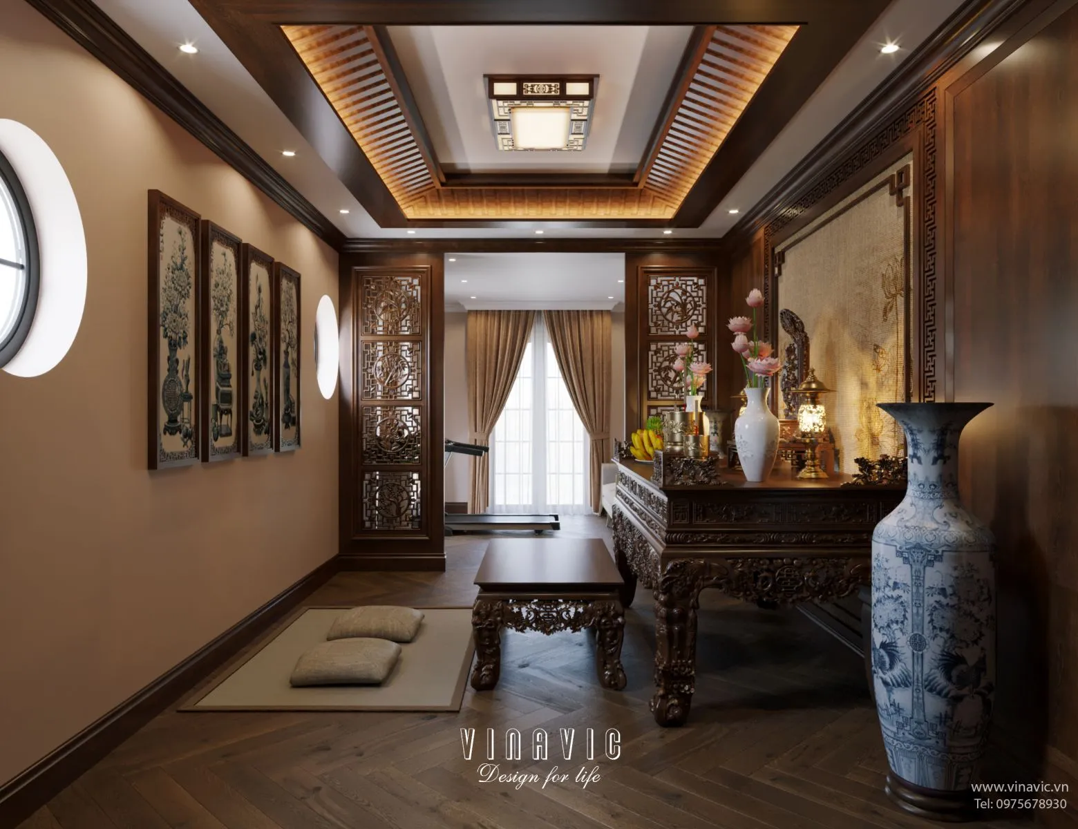 Không gian nội thất chung cư 105m² cho gia chủ yêu thích sự tĩnh lặng và tâm linh