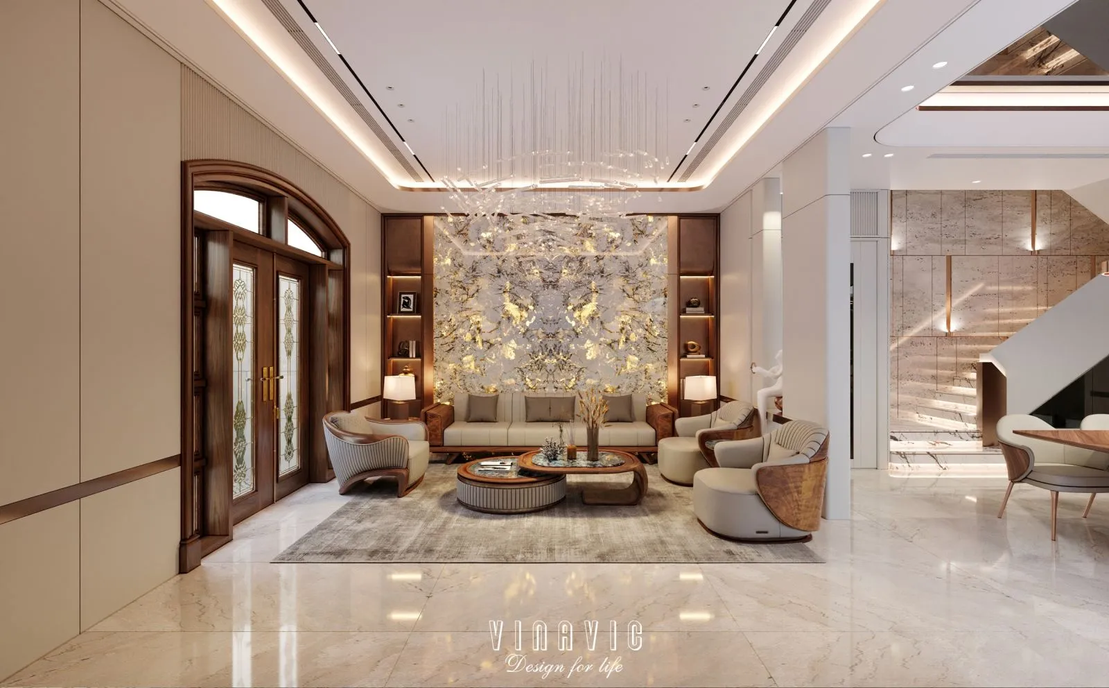 Không gian Nội thất Vinhomes Ocean Park với phòng khách liên thông bếp NT2348