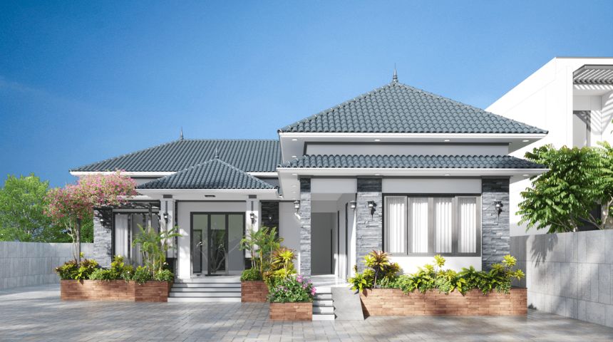 Nhà 2 mặt tiền 1 tầng sân vườn đẹp