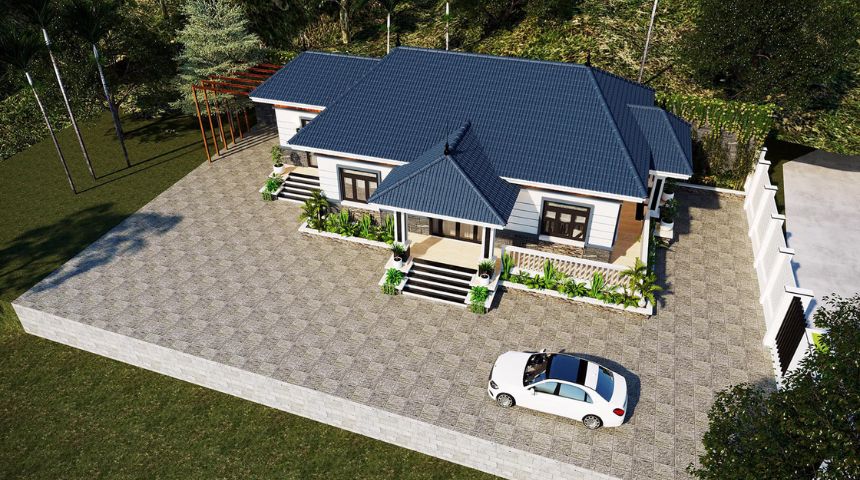 Nhà 1 tầng 2 mặt tiền mái Nhật sang trọng