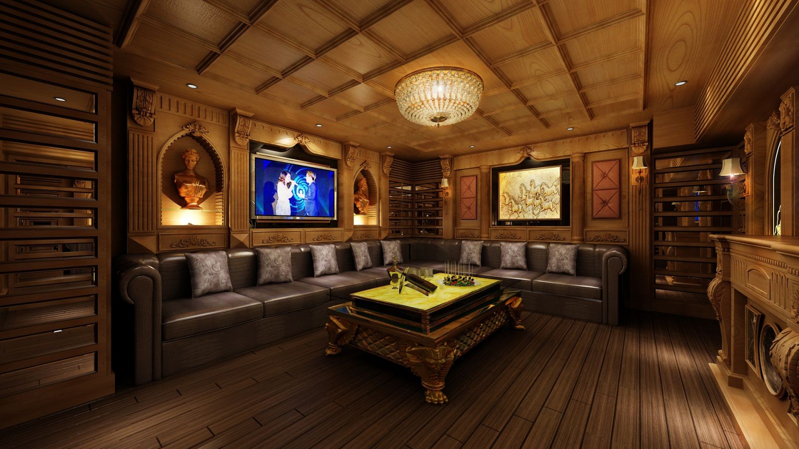 Phòng karaoke đơn giản thường ưu tiên sự gọn gàng, tiện lợi với nội thất tối giản