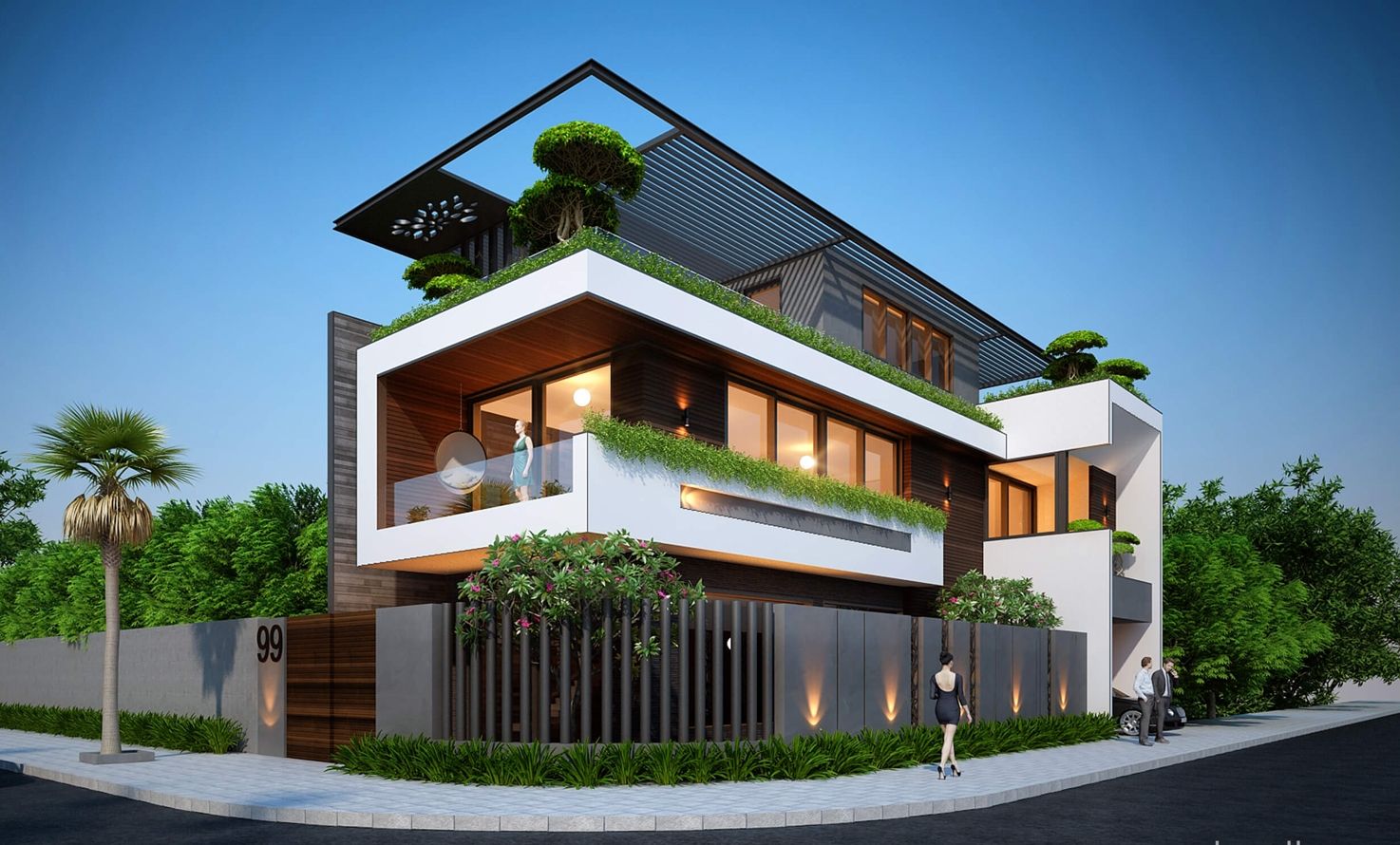 Báo giá thiết kế và thi công biệt thự hiện đại 3 tầng 2 mặt tiền 2025