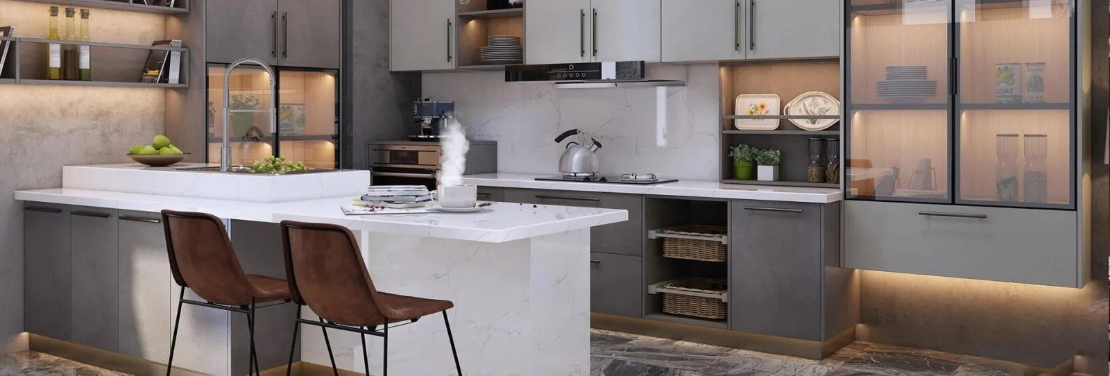 Tủ bếp HDF phủ Acrylic không chỉ đẹp mà còn dễ dàng vệ sinh, lau chùi.