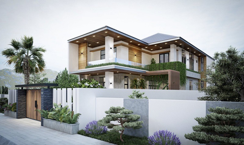 Nhà 2 tầng có phòng thờ tầng 2 phong cách nhà vườn