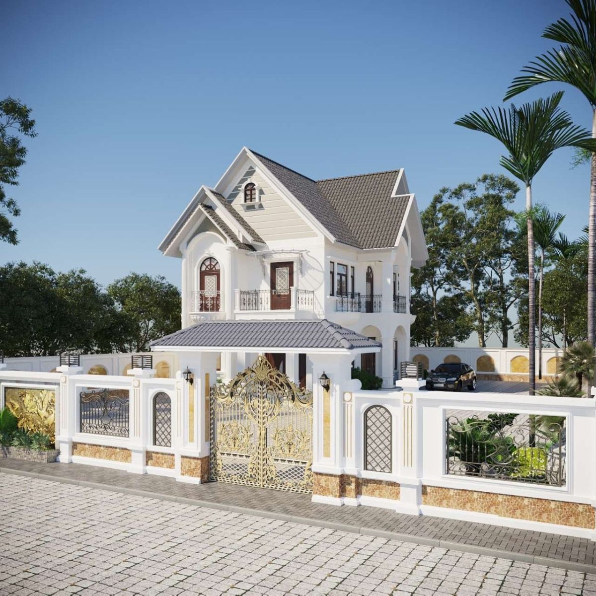 Nhà 2 tầng có phòng thờ tầng 2 phong cách tân cổ điển