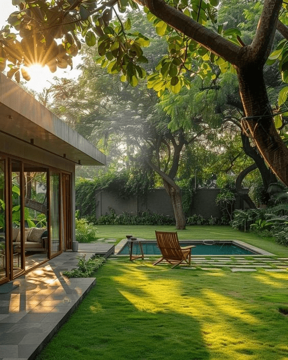 Thiết kế góc ngồi thư giãn sau nhà ống