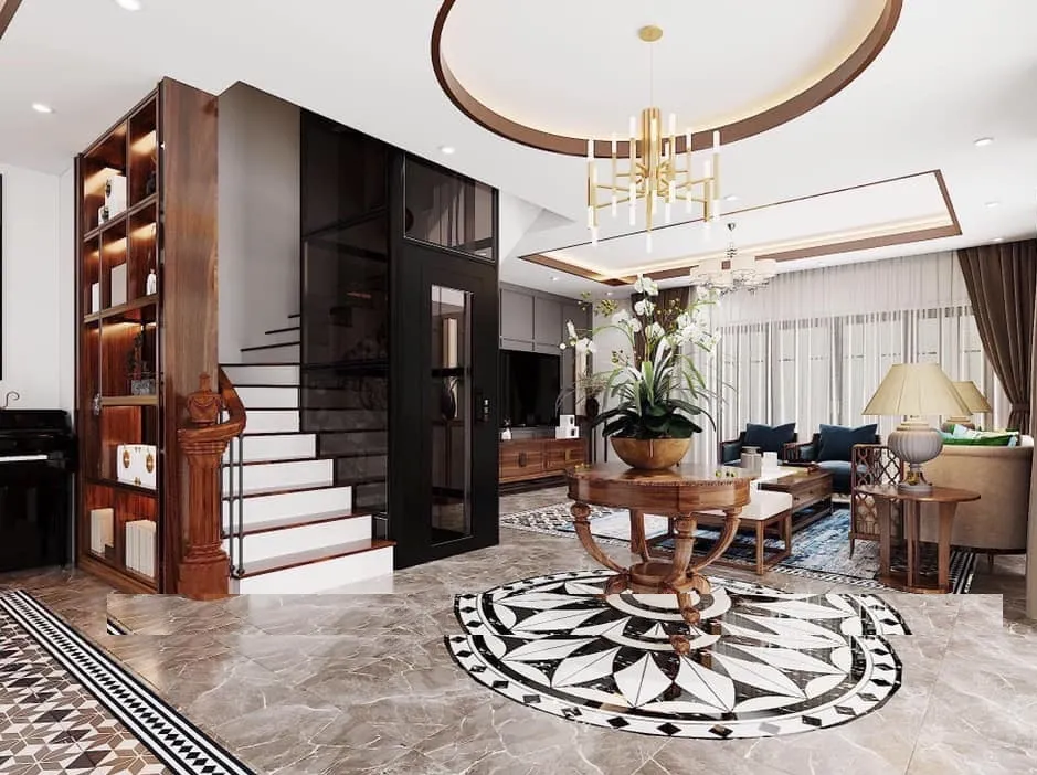 Bản vẽ kỹ thuật giếng thang máy biệt thự do KTS Vinavic thiết kế, thể hiện rõ kích thước hố pít và phần tum thang (nếu có).