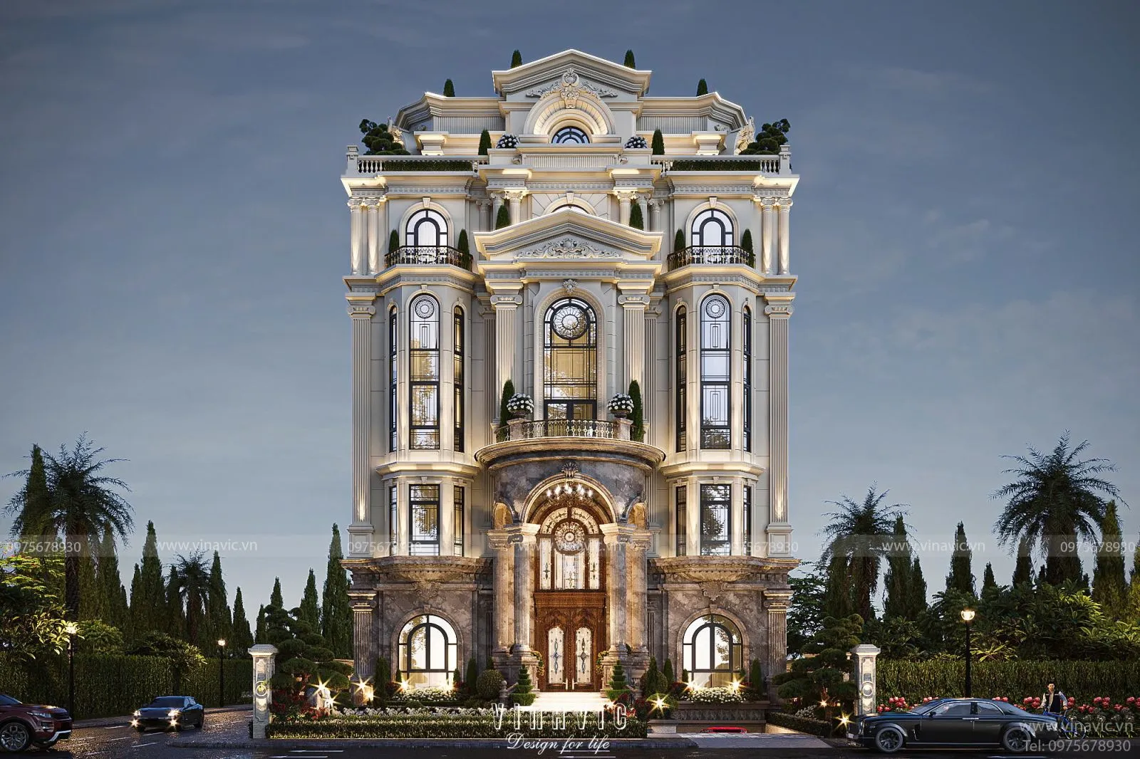 Thiết kế biệt thự phố Tân Cổ Điển châu Âu Đẳng Cấp 6 tầng 14x18m BT2420