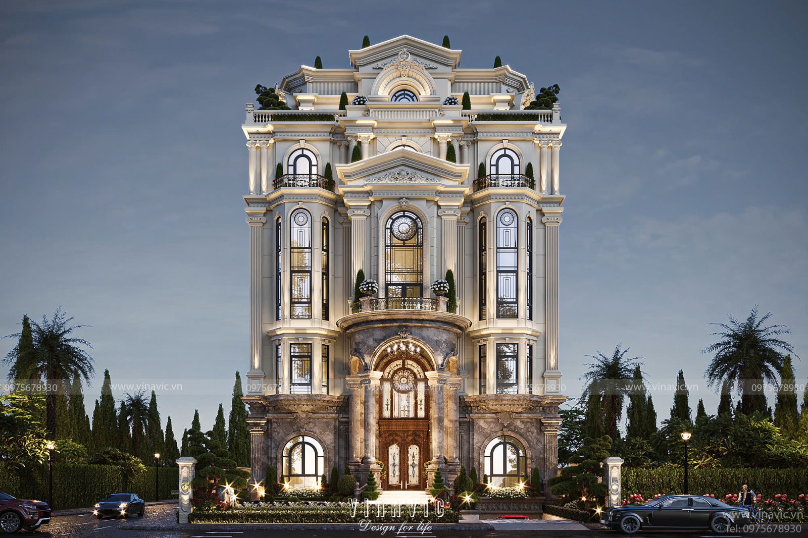 Thiết kế biệt thự phố Tân Cổ Điển châu Âu Đẳng Cấp 6 tầng 14x18m BT2420