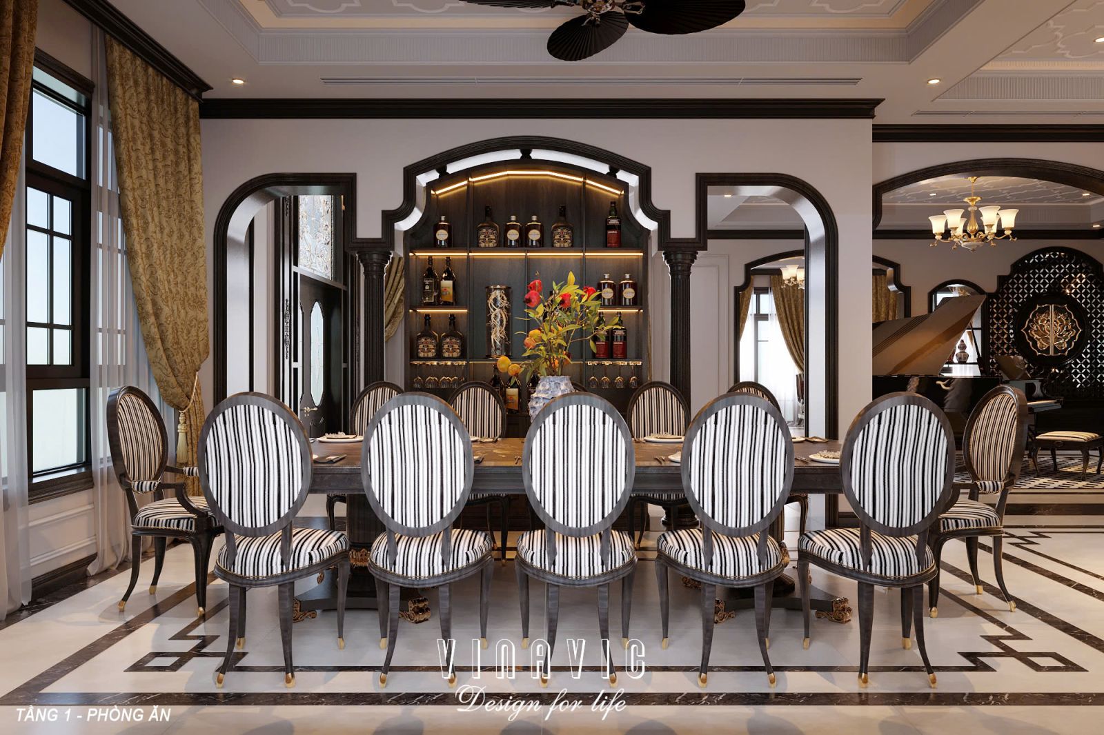 Phối cảnh 3D nội thất phòng bếp - phòng ăn